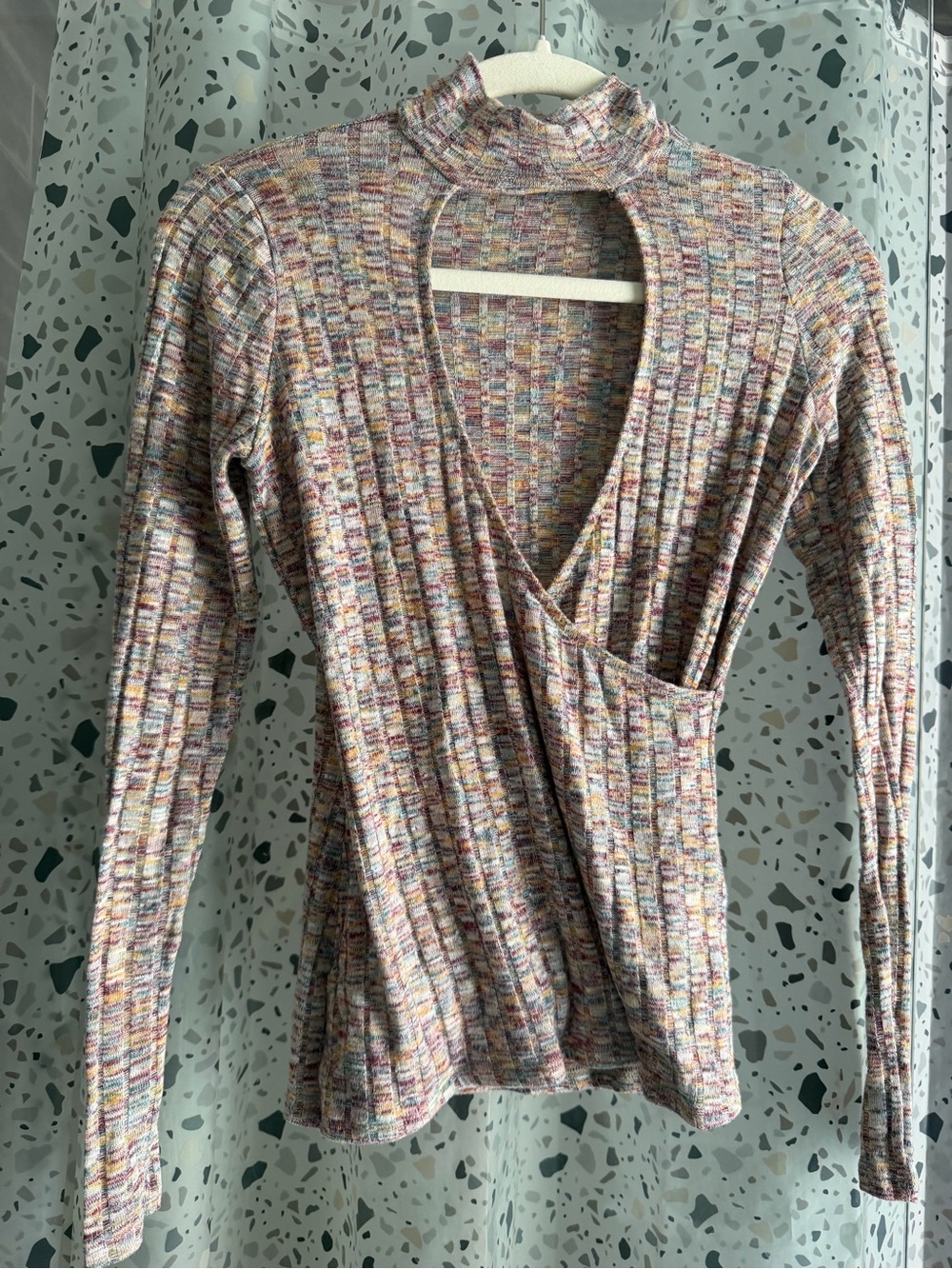 Multicolor Ribbed Wrap-Front Women's Top